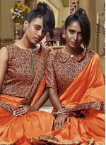 Art Silk Patch Border Classic Designer Saree in Orange