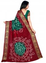 Art Silk Patch Border Traditional Saree in Green and Maroon