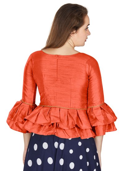 Art Silk Plain Designer Blouse in Orange