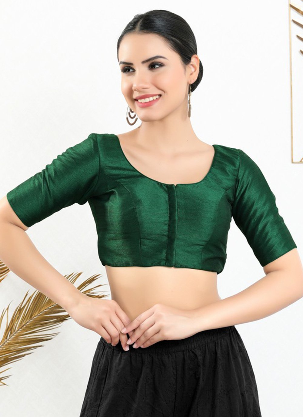 Art Silk Plain Green Designer Blouse