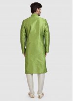 Art Silk Plain Kurta Pyjama in Green