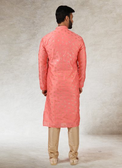 
                            Art Silk Printed Kurta Pyjama in Pink