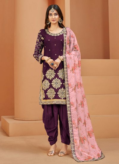 Art Silk Purple Mirror Trendy Salwar Suit