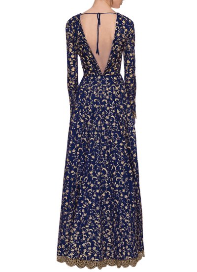 Art Silk Sequins Navy Blue Designer Gown