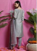 Art Silk Straight Salwar Suit in Grey