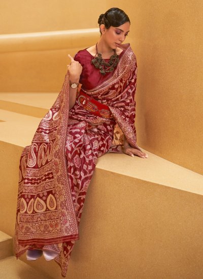 Art Silk Weaving Classic Saree in Rust