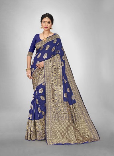 Art Silk Weaving Navy Blue Trendy Saree