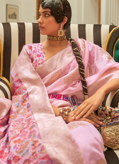 Art Silk Weaving Rose Pink Classic Designer Saree