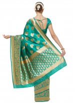 Art Silk Woven Designer Traditional Saree in Teal