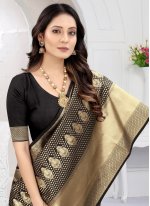 Artistic Art Banarasi Silk Black Weaving Contemporary Saree