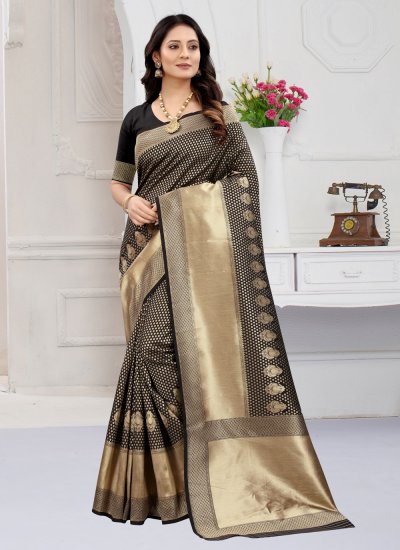 Artistic Art Banarasi Silk Black Weaving Contemporary Saree