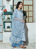 Artistic Cotton Aqua Blue Trendy Anarkali Salwar Suit