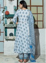 Artistic Cotton Aqua Blue Trendy Anarkali Salwar Suit