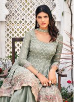 Artistic Faux Georgette Embroidered Grey Readymade Suit