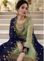 Artistic Faux Georgette Green Pant Style Suit