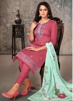 Artistic Pink Cotton Straight Suit