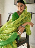 Artistic Printed Green Cotton Printed Saree