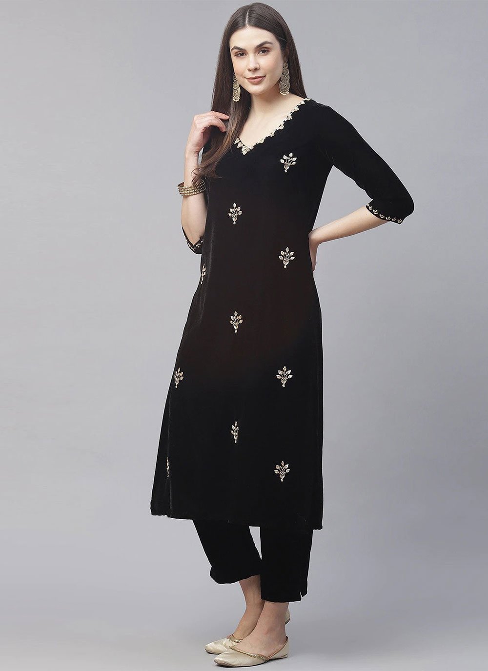 Artistic Velvet Embroidered Designer Kurti 