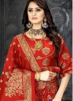 Aspiring Art Banarasi Silk Woven Red Lehenga Choli