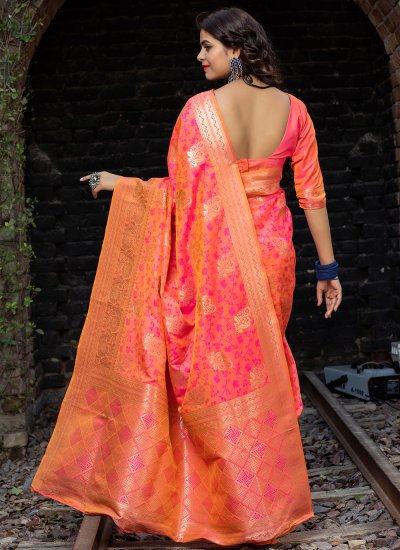Aspiring Banarasi Silk Rose Pink Designer Traditional Saree