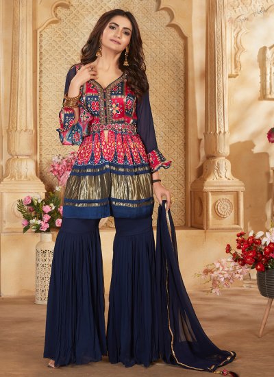 Aspiring Silk Multi Colour Embroidered Designer Salwar Kameez