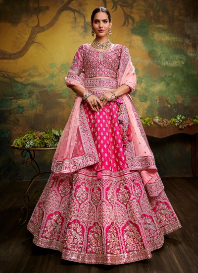 Magenta Net A-Line Wedding Lehenga Choli -