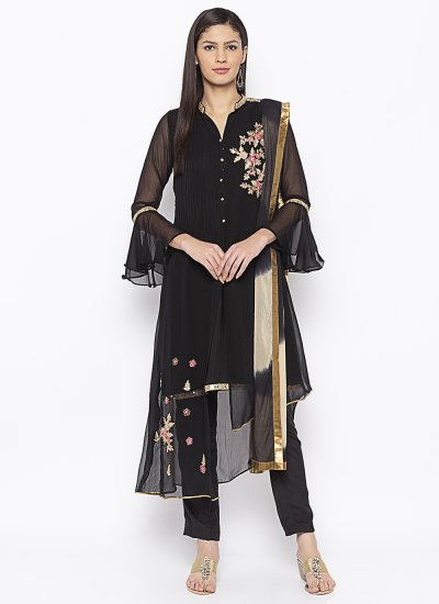 Astonishing Embroidered Black Pant Style Suit 