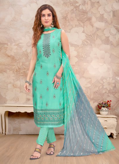 Astonishing Embroidered Green Silk Trendy Salwar Suit