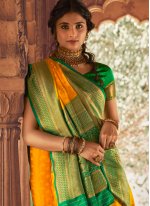 Astonishing Green and Mustard Fancy Designer Traditional Saree