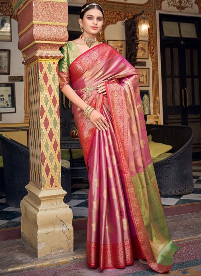 Astonishing Weaving Magenta Trendy Saree