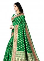 Astounding Banarasi Silk Green Weaving Traditional Saree