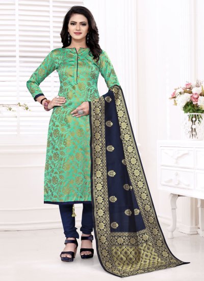 Astounding Banarasi Silk Weaving Churidar Suit
