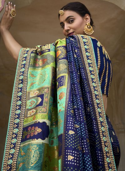 Astounding Border Blue Silk Designer Saree