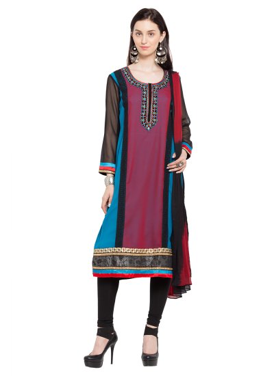 Astounding Embroidered Faux Georgette Readymade Anarkali Salwar Suit