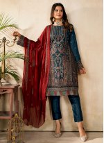 Astounding Embroidered Teal Trendy Salwar Suit 