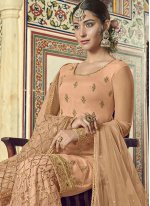 Astounding Gold Embroidered Net Designer Palazzo Suit