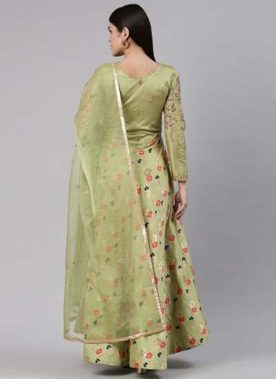 Attractive Banarasi Jacquard Green Embroidered Designer Gown