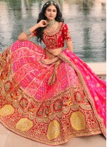 Attractive Banarasi Silk Embroidered Pink A Line Lehenga Choli