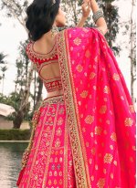 Attractive Banarasi Silk Embroidered Pink A Line Lehenga Choli