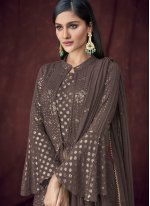Attractive Embroidered Grey Pure Georgette Readymade Lehenga Choli
