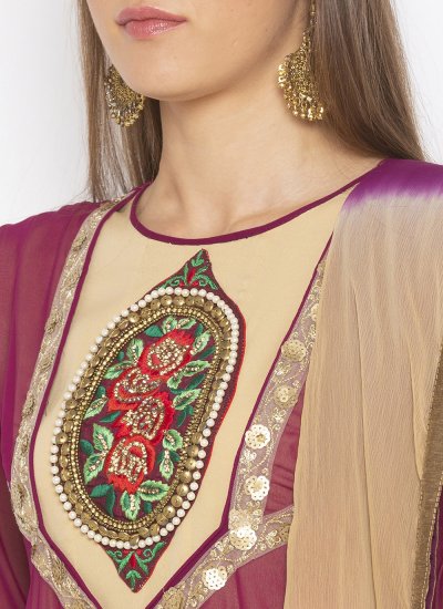 Attractive Georgette Embroidered Purple Anarkali Salwar Kameez