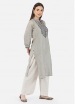 Attractive Grey Embroidered Casual Kurti