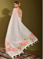 Attractive Linen Printed White Trendy Saree