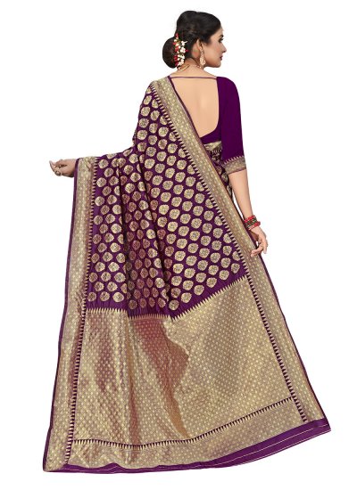 Attractive Purple Weaving Jacquard Silk Silk Saree