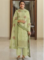 Attractive Silk Green Embroidered Designer Palazzo Suit