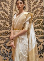 Attractive Weaving Off White Kanjivaram Silk Traditional Saree