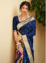 Auspicious Banarasi Silk Weaving Blue Designer Traditional Saree