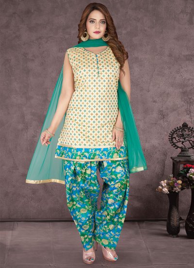 Auspicious Banglori Silk Fancy Cream Designer Patiala Suit