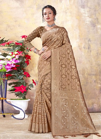 Auspicious Organza Weaving Brown Classic Designer Saree