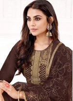 Auspicious Viscose Embroidered Brown Salwar Kameez